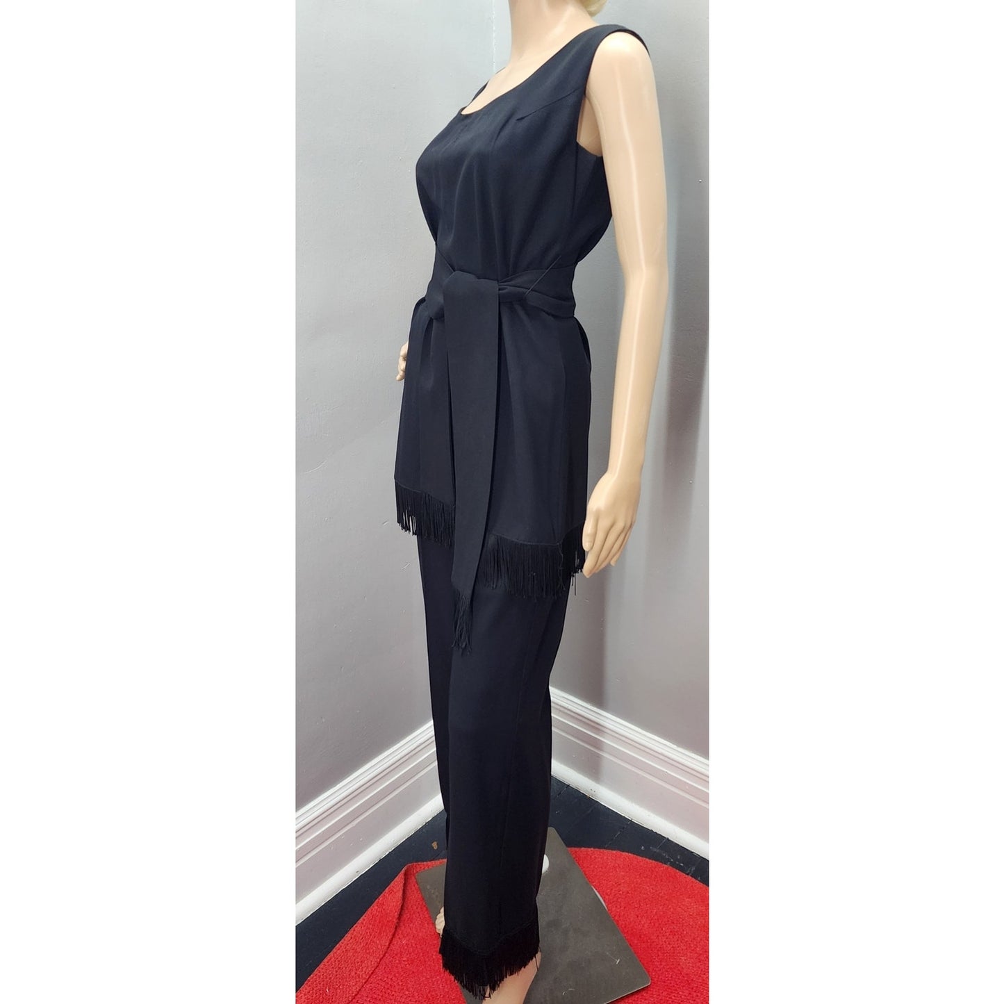 70s Vintage Cocktail Pant Suit with Fringe Detail - S