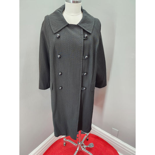 60s Vintage Black Waffle All Weather Trench Coat, Grunge / Goth - XL