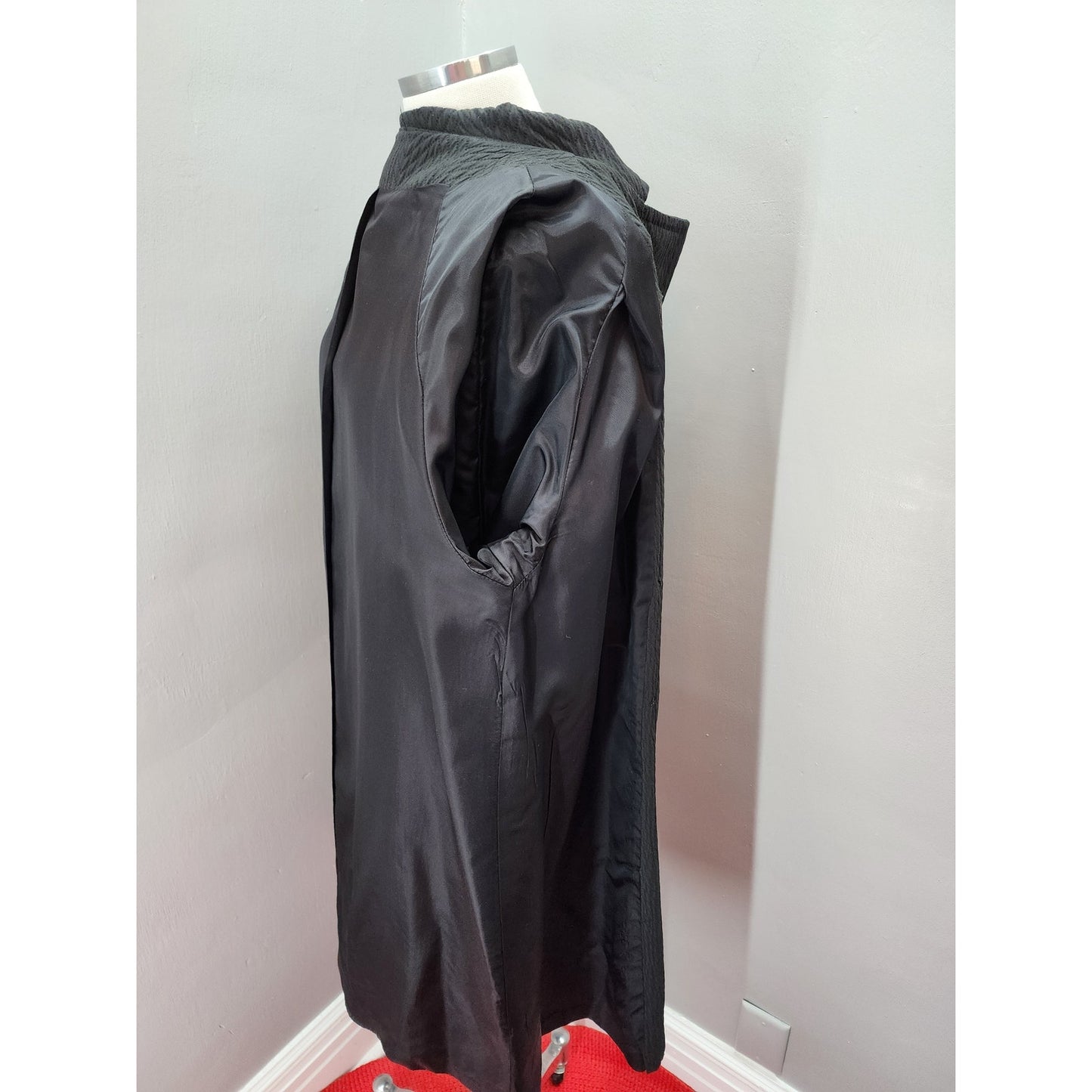 60s Vintage Black Waffle All Weather Trench Coat, Grunge / Goth - XL