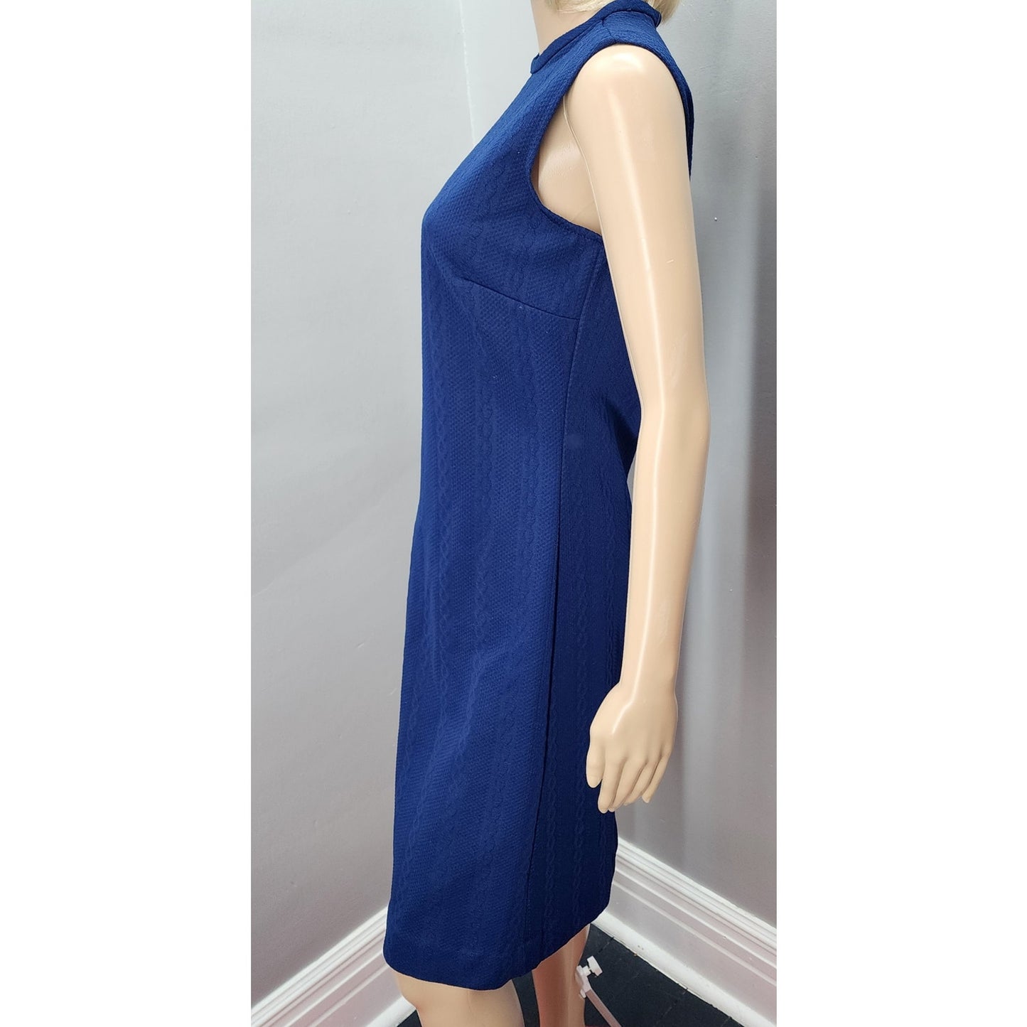 70s Vintage Sears Fashion Blue Textured Shift Dress - M