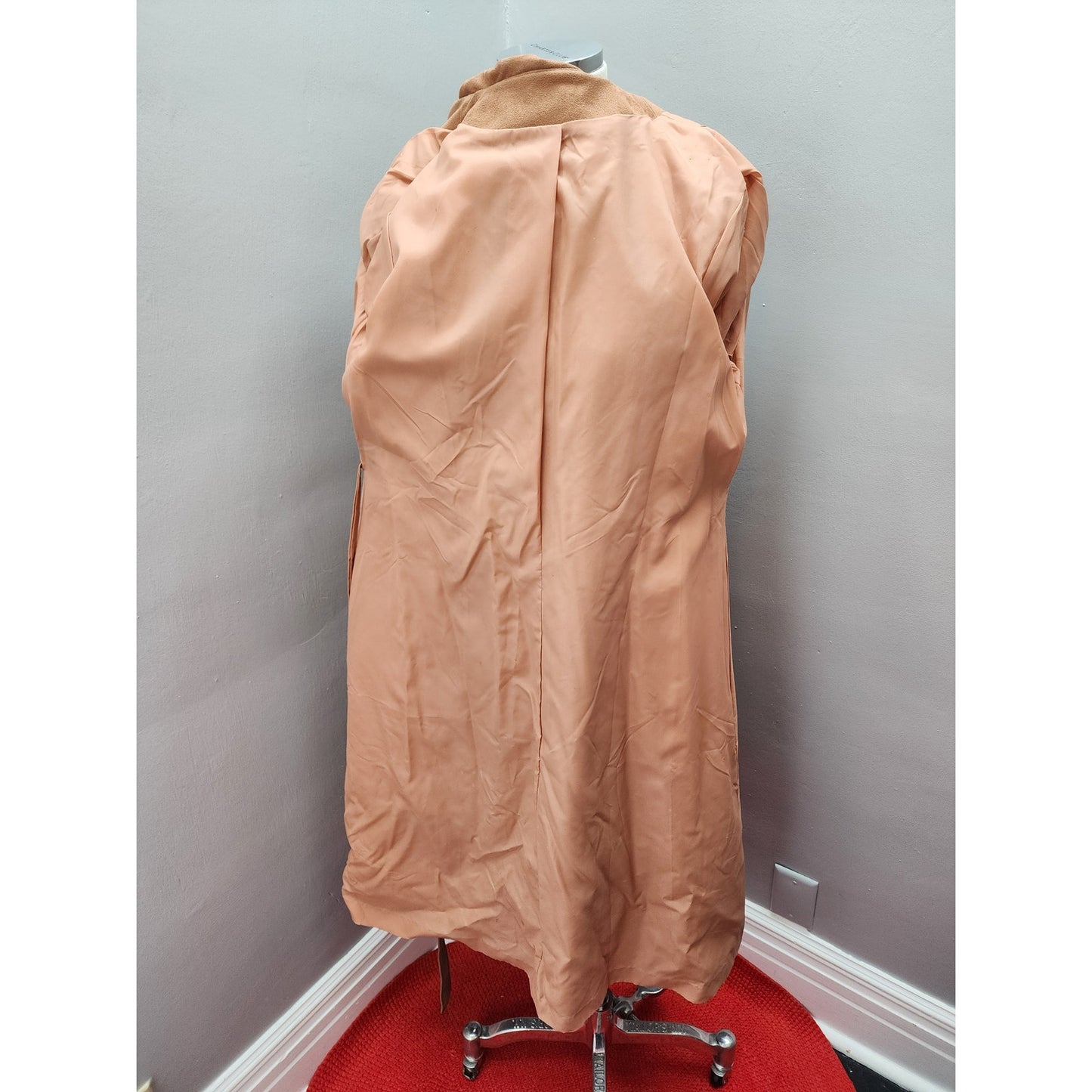 70s Vintage Faux Suede Tan Trench Coat, Contrast Stitching - M