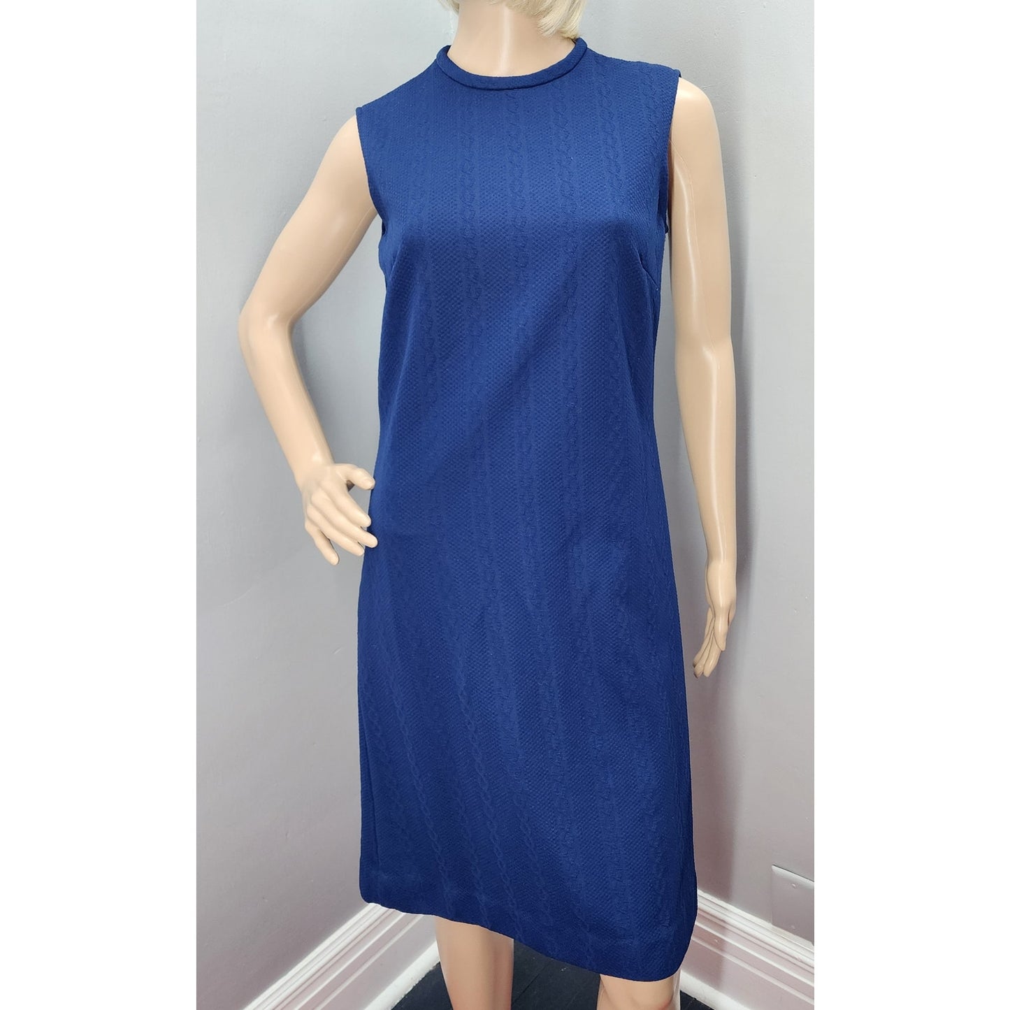 70s Vintage Sears Fashion Blue Textured Shift Dress - M