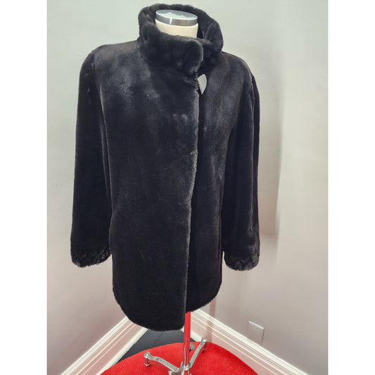 80s Vintage Olympia Black Faux Fur Coat - M