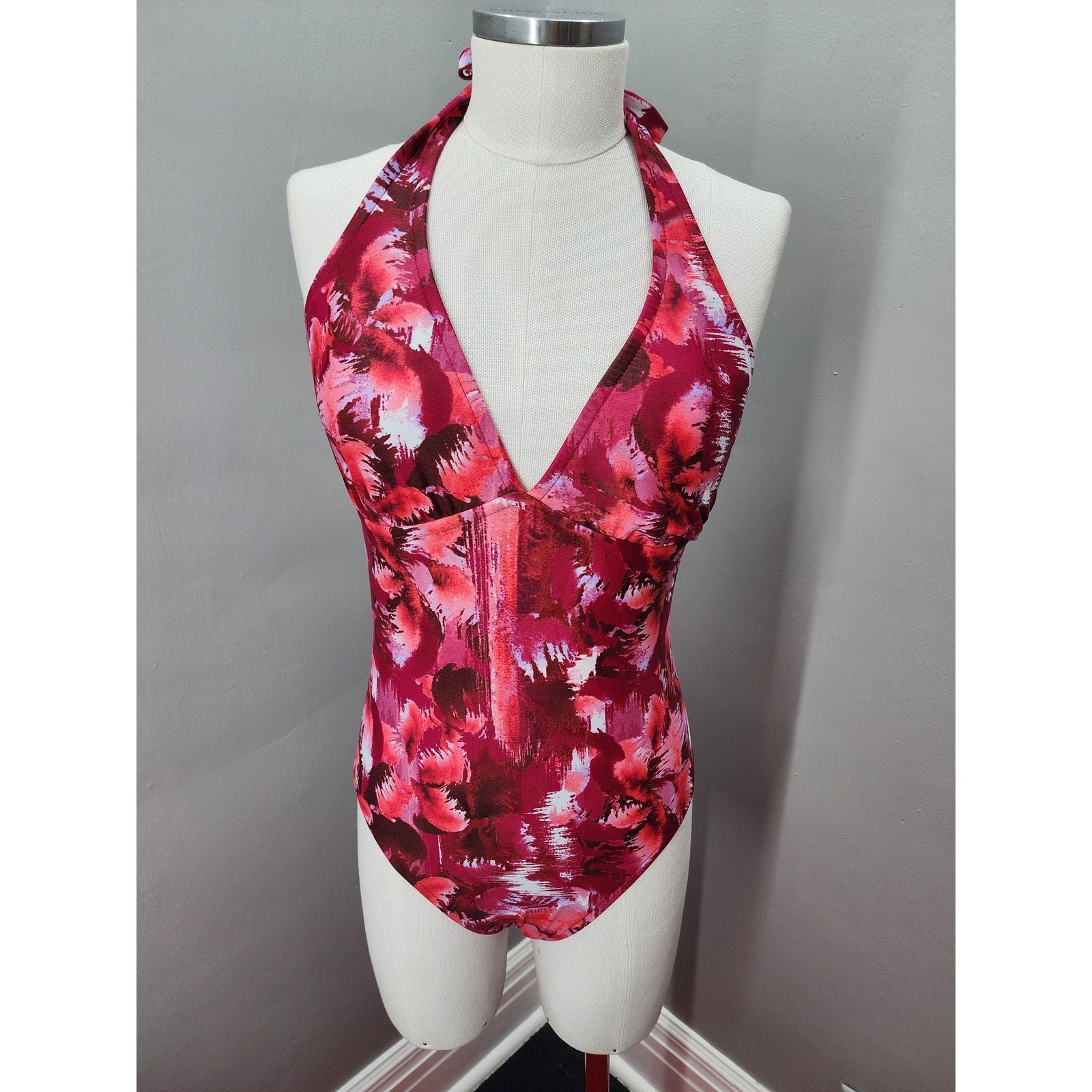Y2K Vintage Catalina One Piece Swimsuit Pink Abstract Halter