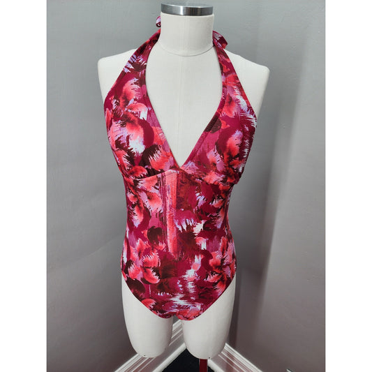 Y2K Vintage Catalina One Piece Swimsuit Pink Abstract Halter