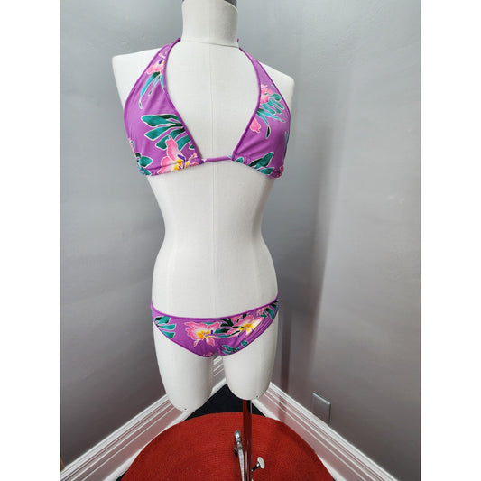 Y2K Vintage Victoria's Secret  Purple Floral String Bikini NOS