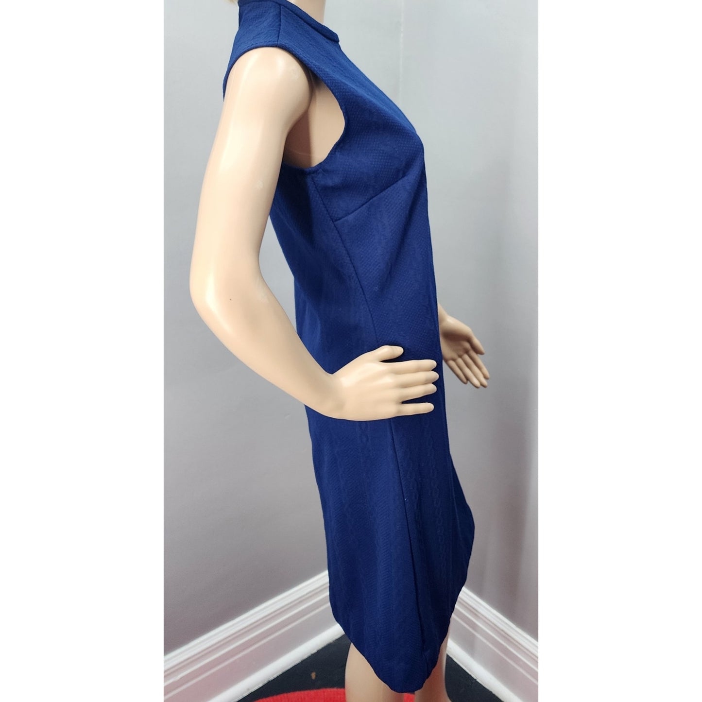 70s Vintage Sears Fashion Blue Textured Shift Dress - M