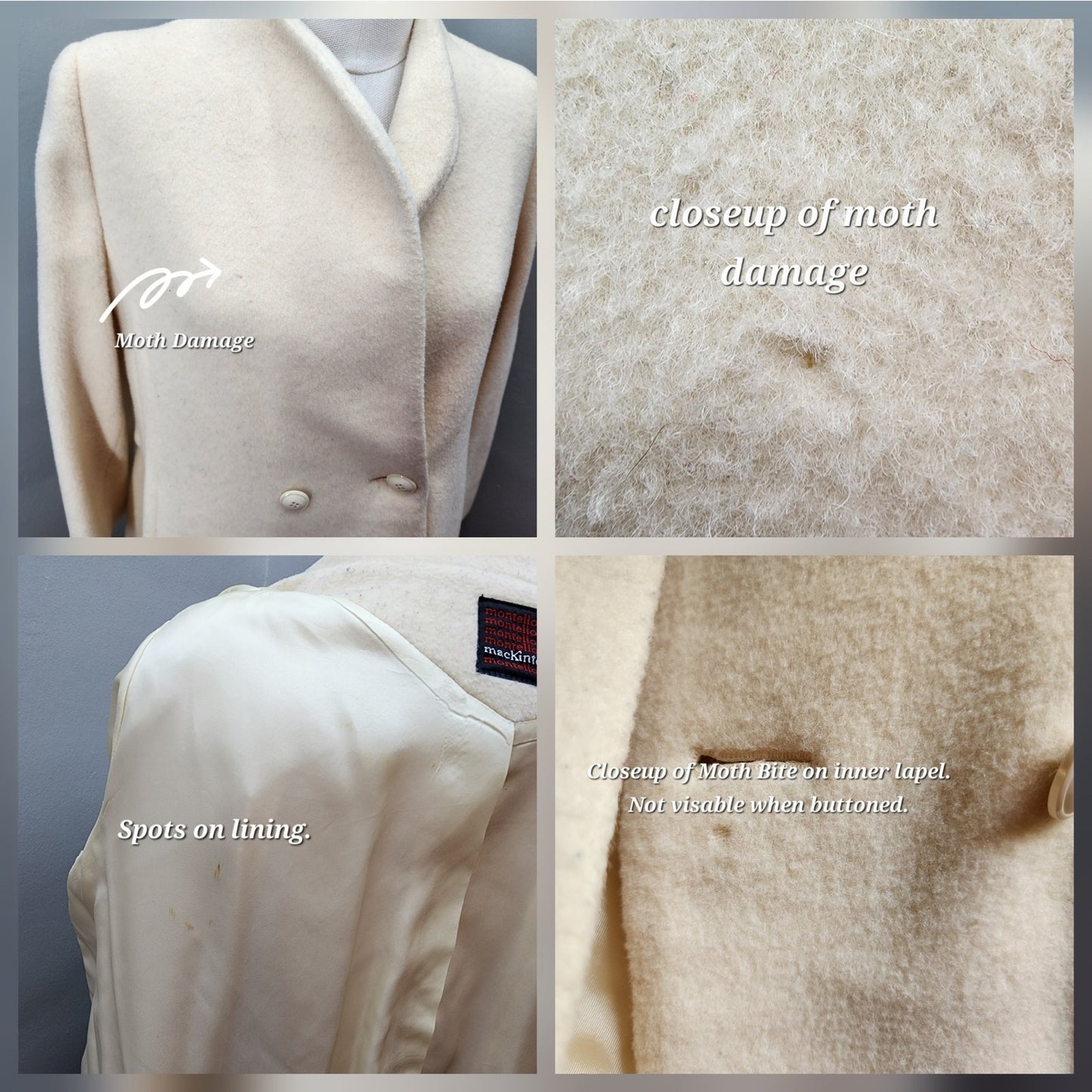 80s Vintage MacKintosh Ivory Wool Long Coat - M