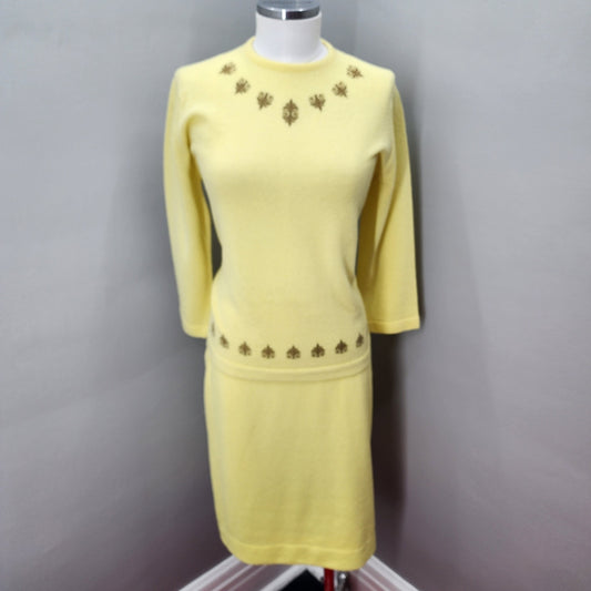 60s Vintage Talbott Knitwear Set, Lemon Yellow - M