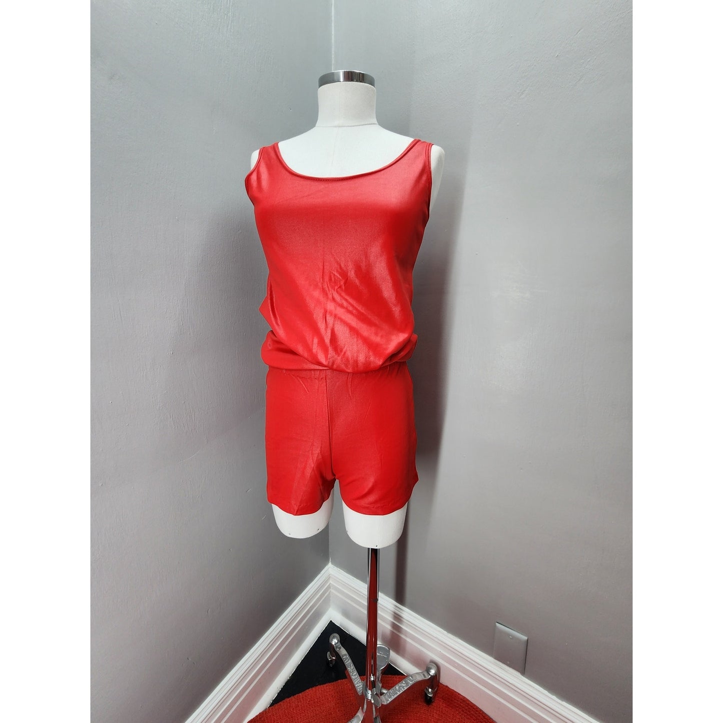 70s Vintage Red Hot Wet Look Tank & Hot Pants - S