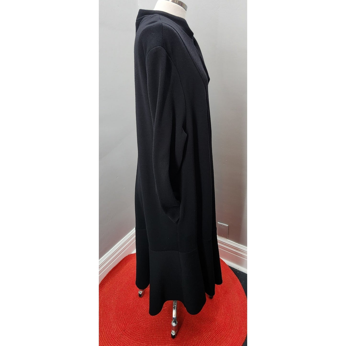 60s Vintage Wool Black Shift Dress with Moscow Origins - XXL