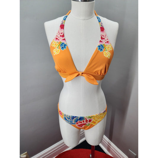 Y2K Victoria's Secret Orange with Floral Pattern Bikini NOS - M