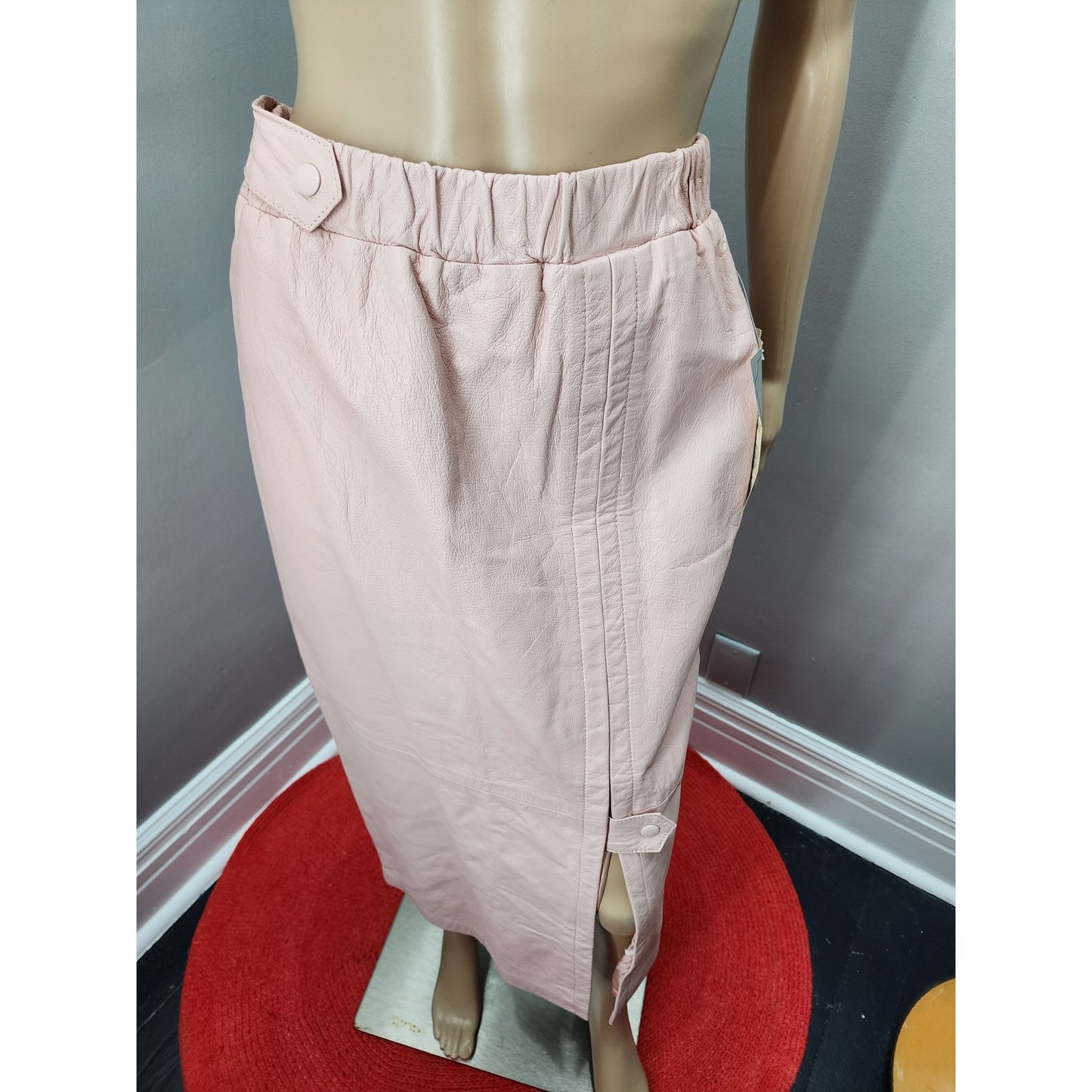 90s Pastel Pink Leather Long Pencil Skirt NOS - M
