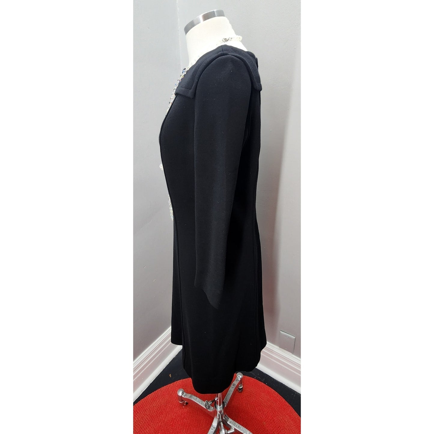 60s Vintage Black Kimberly Knit Wool Shift Dress -M