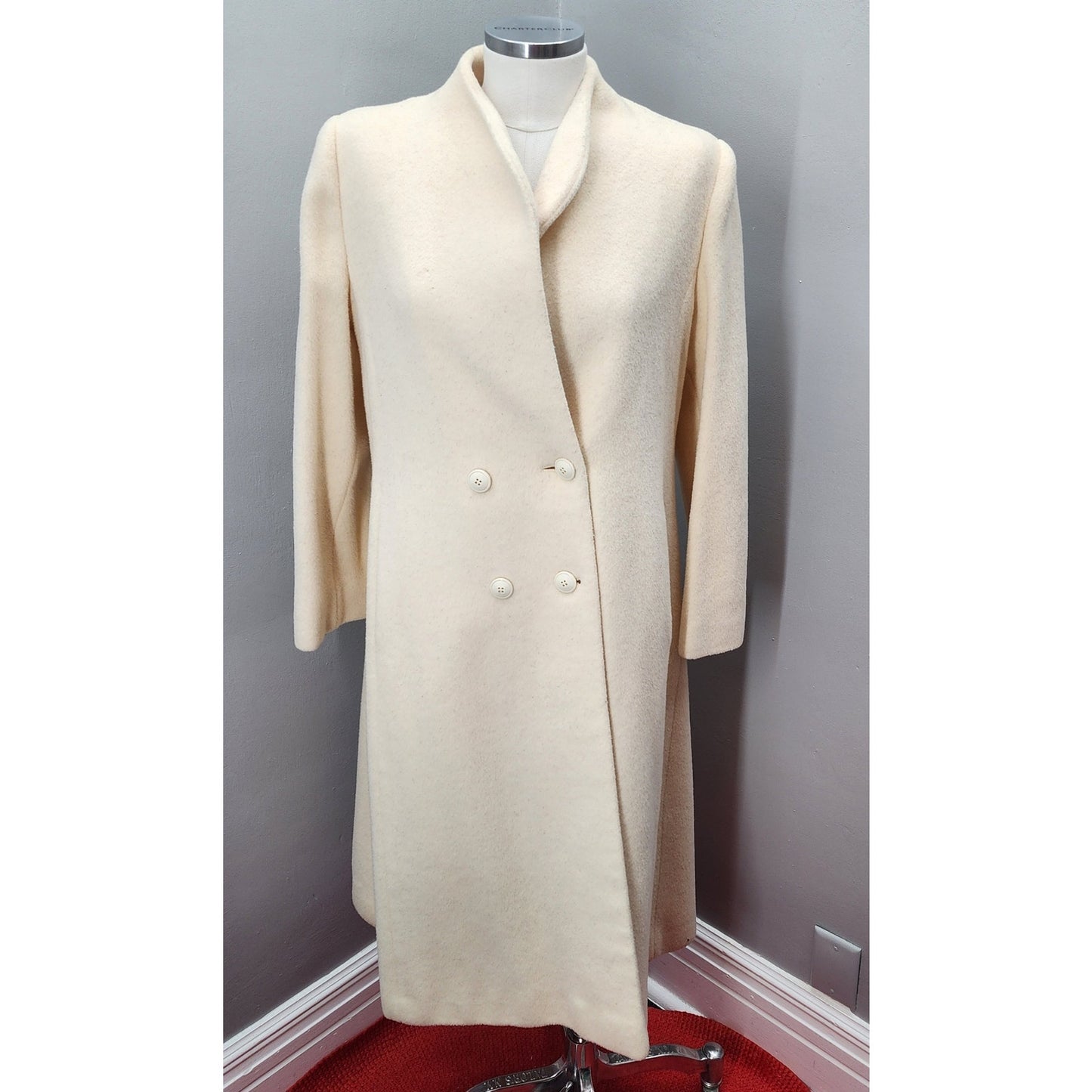 80s Vintage MacKintosh Ivory Wool Long Coat - M