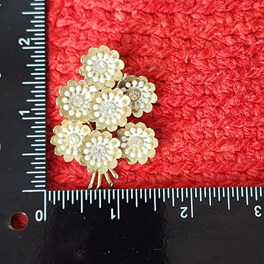 50s Vintage Brooch / Pin, Floral Bouquet with Rhinestones