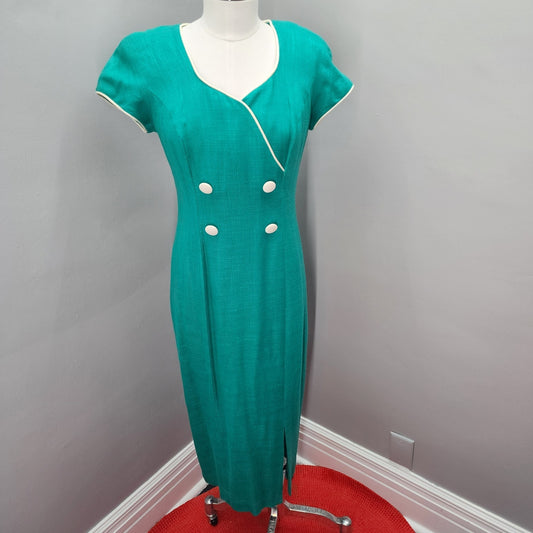 80s Vintage Donna Ricco Green & White Wiggle Dress - S / M