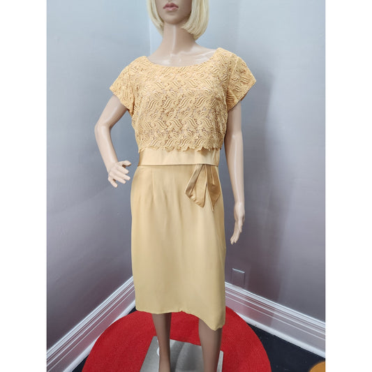 60s Vintage Renmor Gold Wiggle Illusion Dress  - L