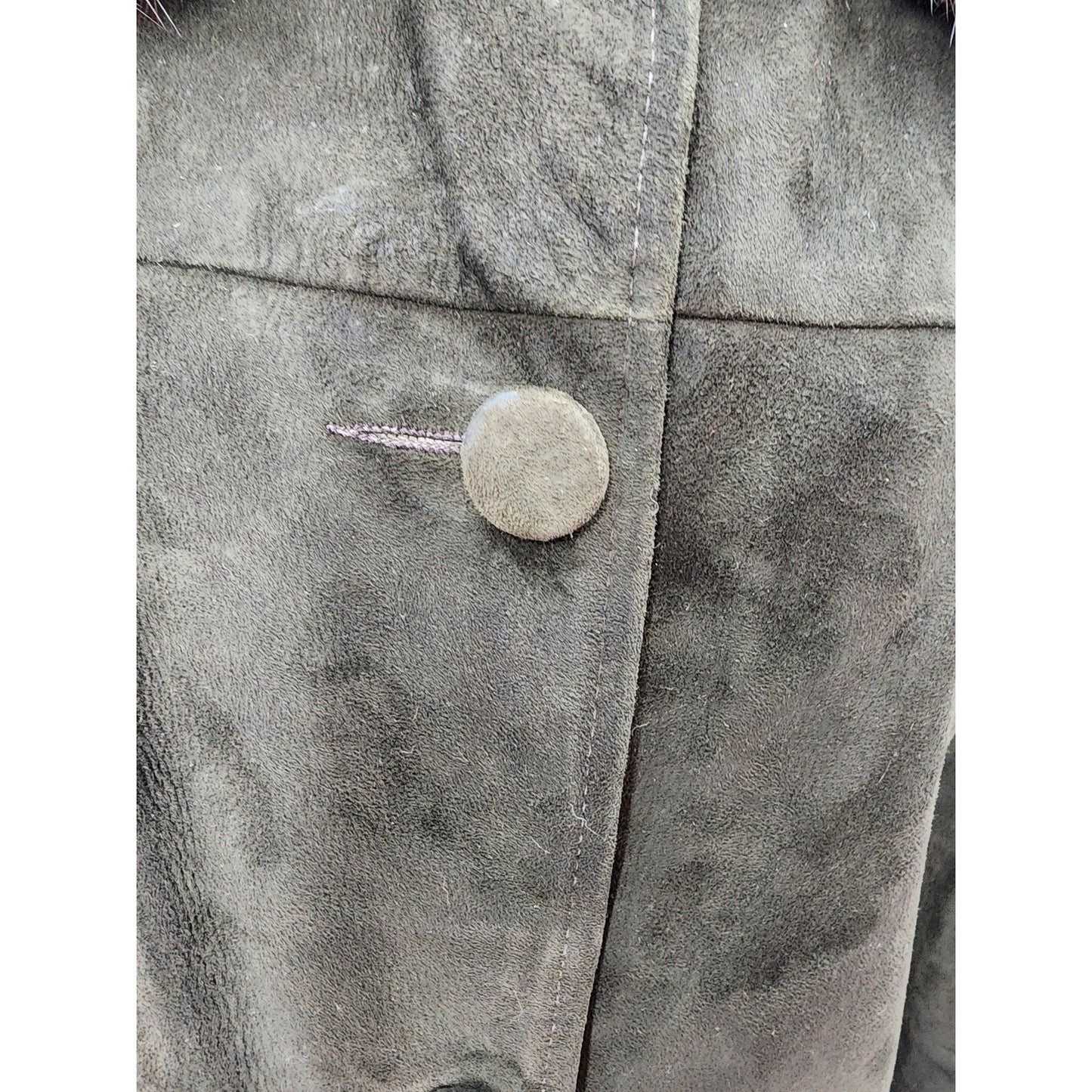 Vintage 60s Chocolate Brown Suede Coat with Fur Collar - S