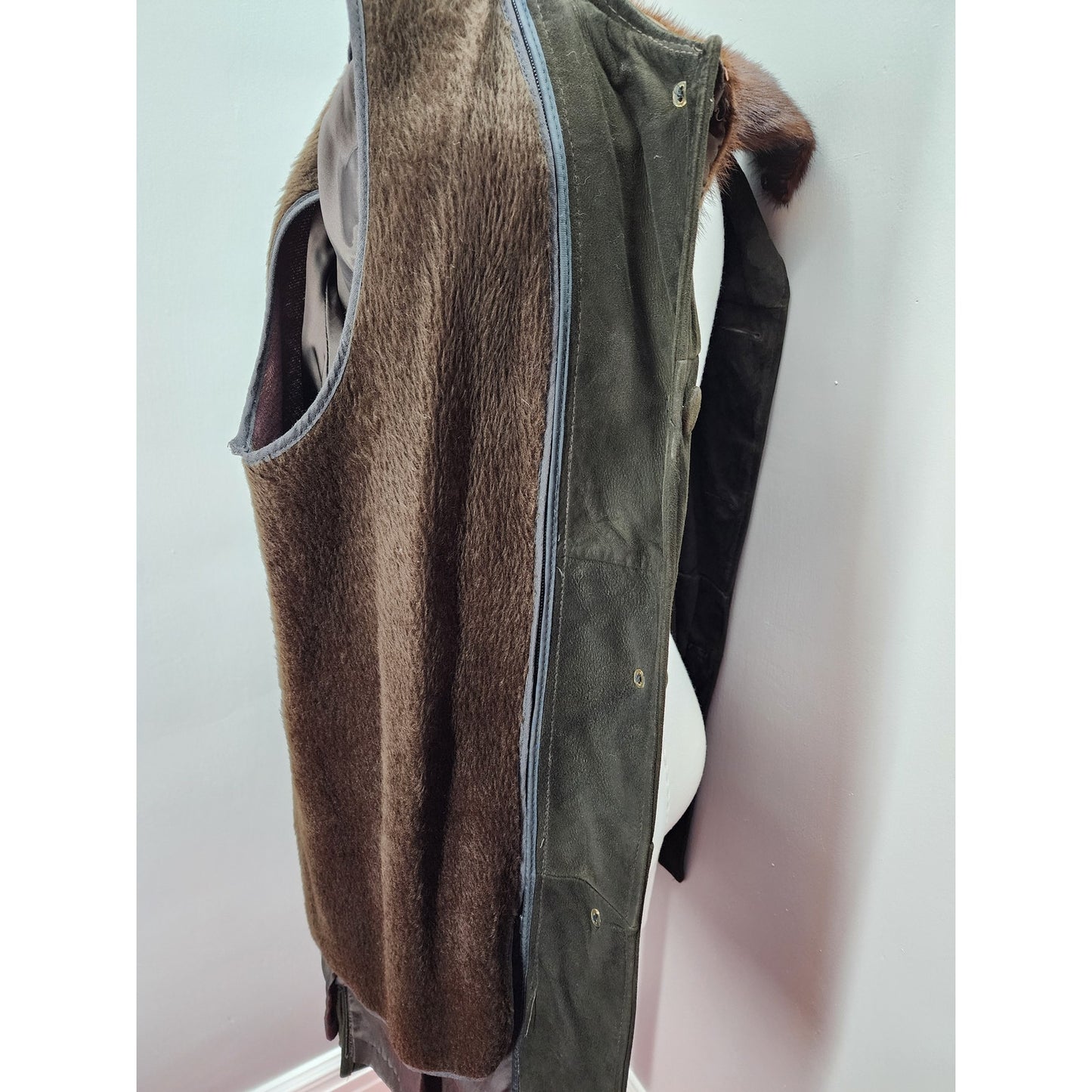 Vintage 60s Chocolate Brown Suede Coat with Fur Collar - S