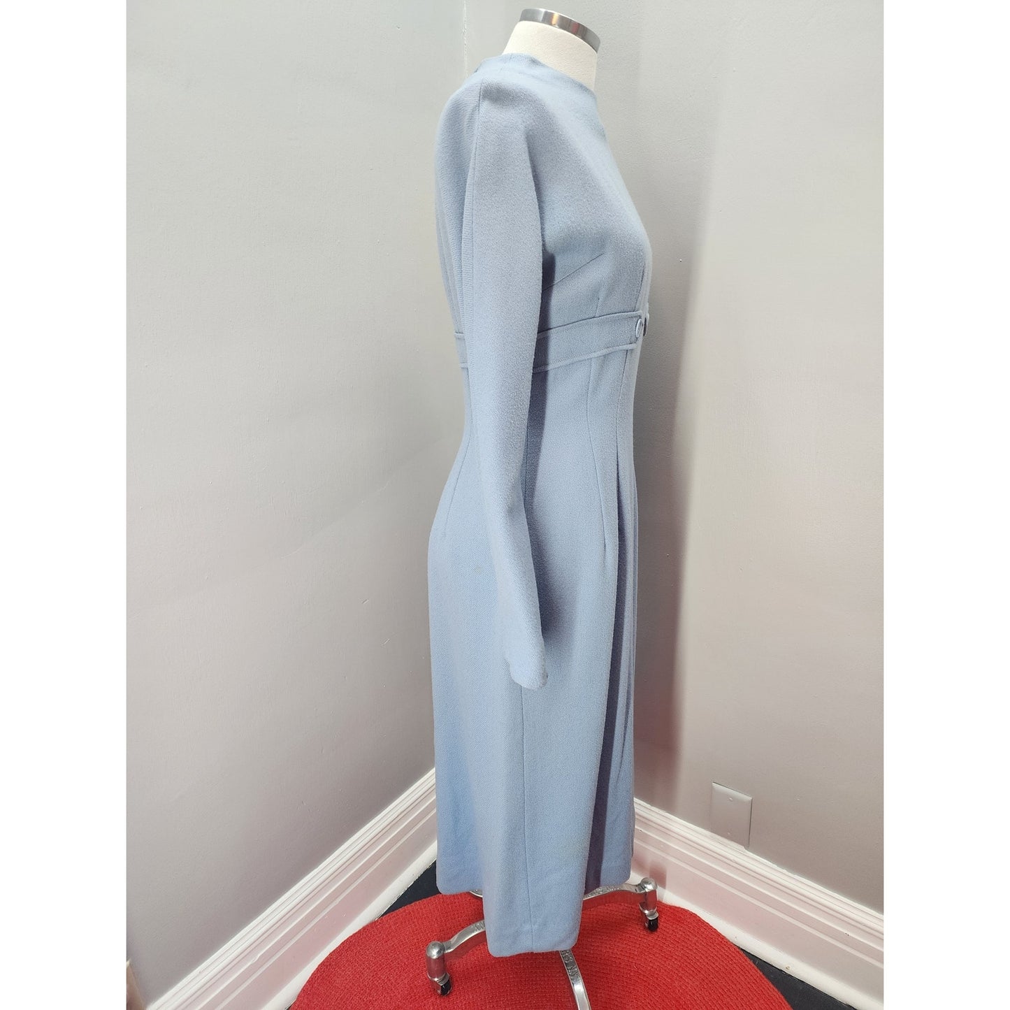 50s Vintage Jonathan Logan Baby Blue Wool Pencil Dress - M