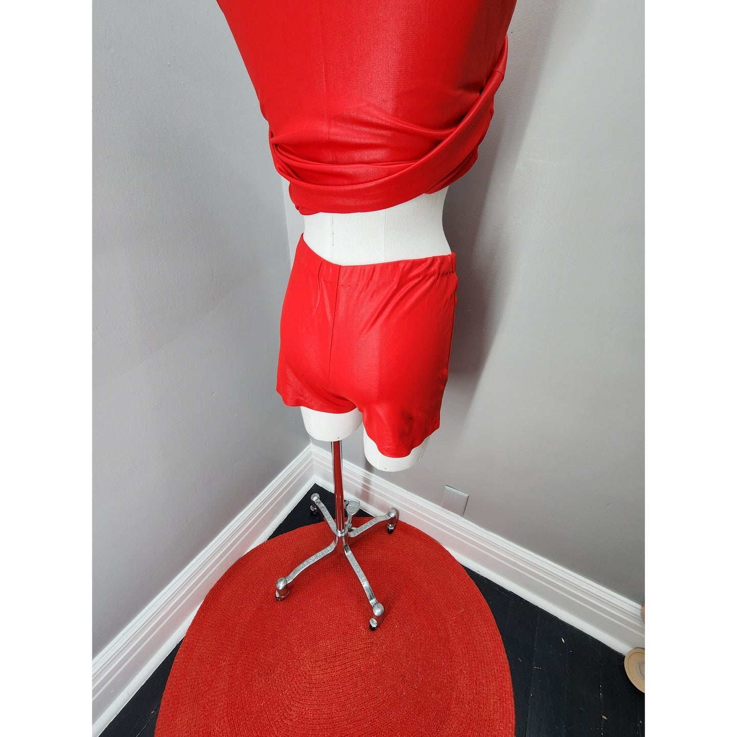 70s Vintage Red Hot Wet Look Tank & Hot Pants - S