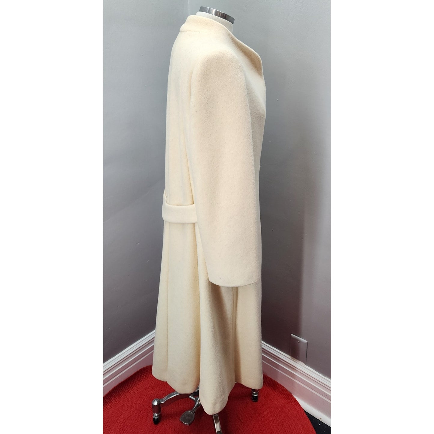 80s Vintage MacKintosh Ivory Wool Long Coat - M