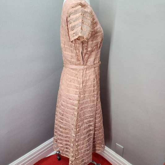 40s Vintage Dusty Rose Lace and Ribbon Dress - XL