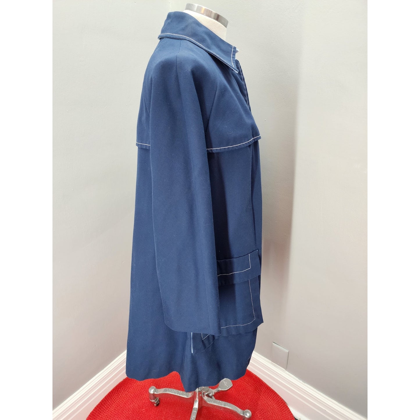 60s Vintage Lanson Navy Blue All Weather Trench / Overcoat - S