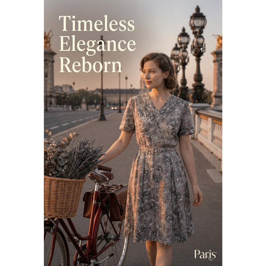 40s Vintage Sheer Day Dress in Grays and Lavenders - M