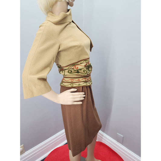 40s Vintage Carlye Wool Dress, Soutache Peplum  Top - XS