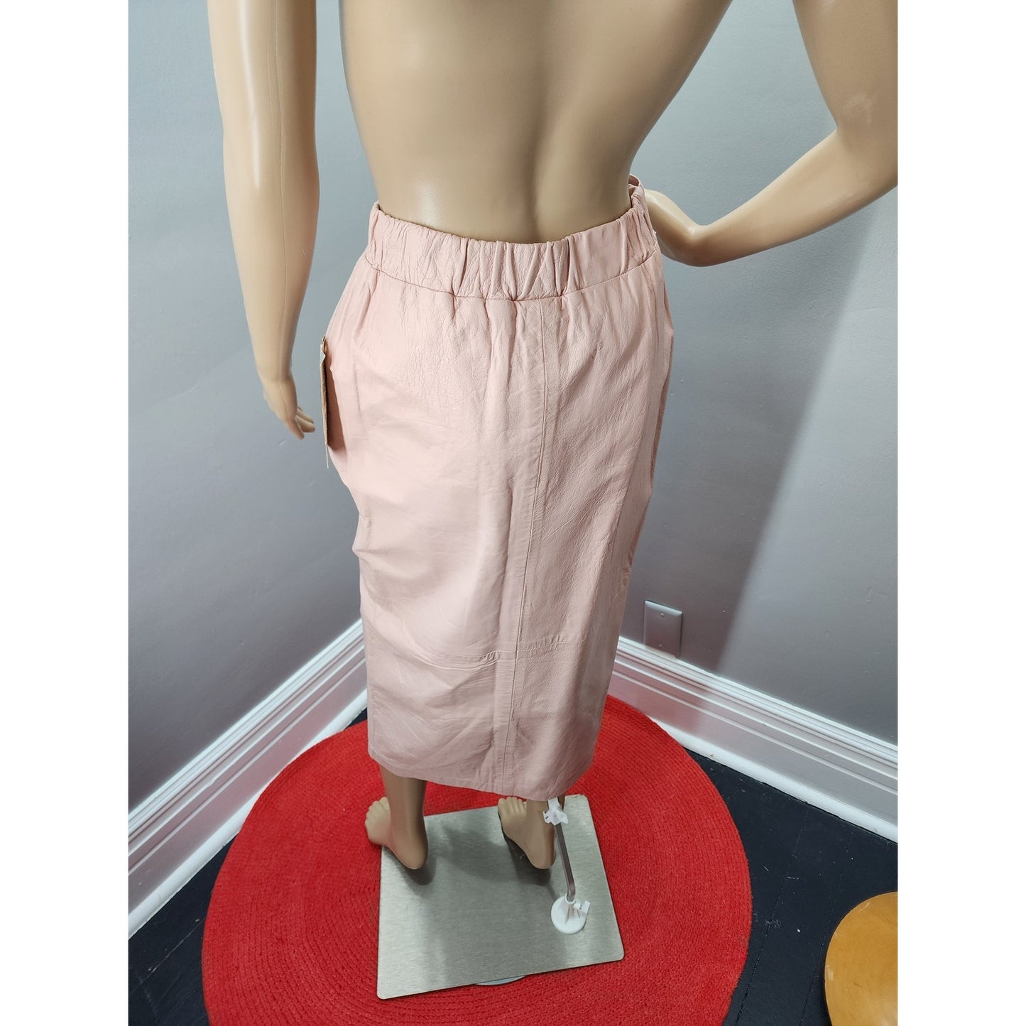 90s Pastel Pink Leather Long Pencil Skirt NOS - M