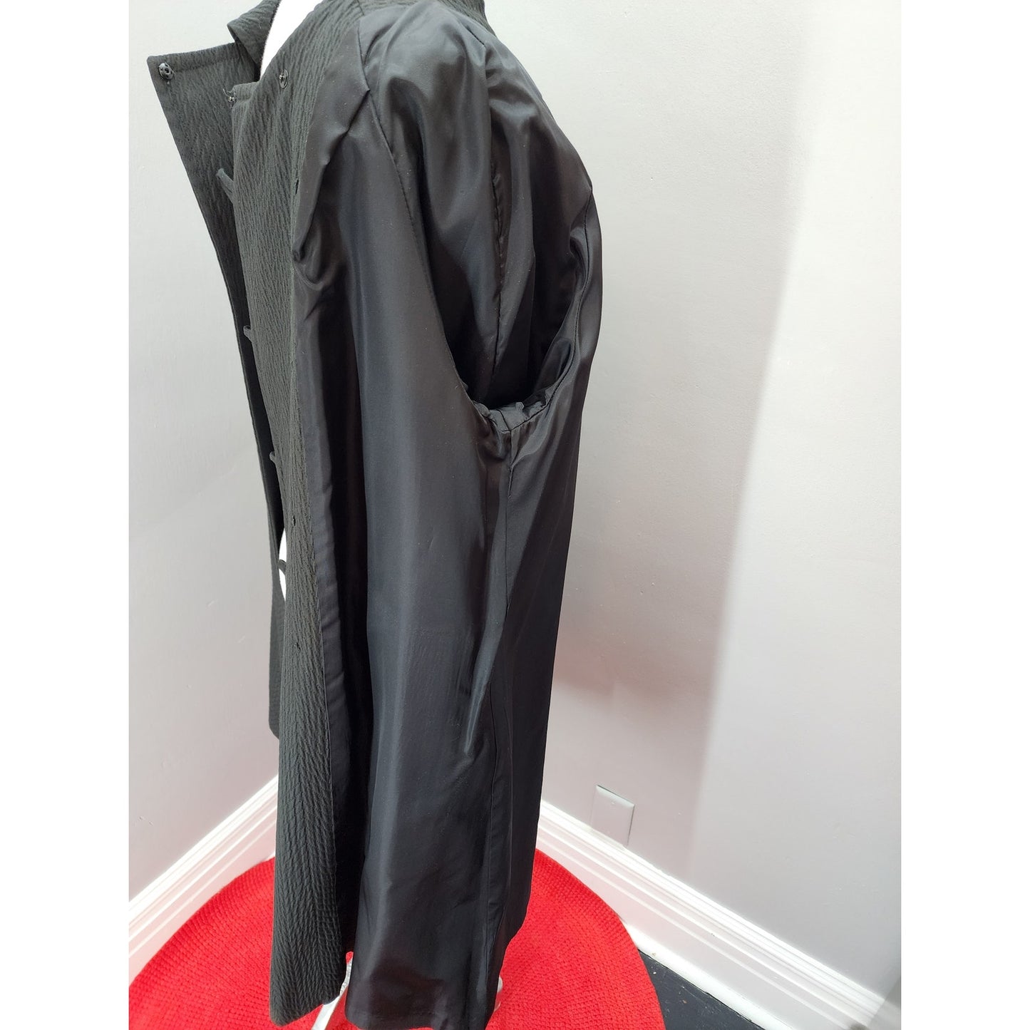 60s Vintage Black Waffle All Weather Trench Coat, Grunge / Goth - XL