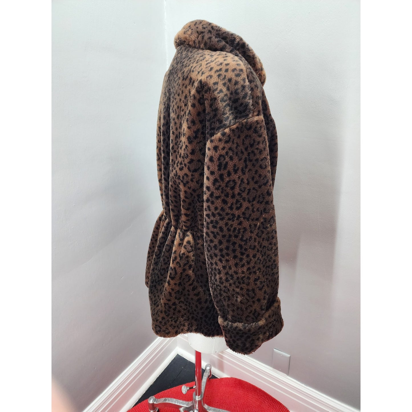 80s-Lorovi Brown and Black Cheetah Faux Fur Coat - PL
