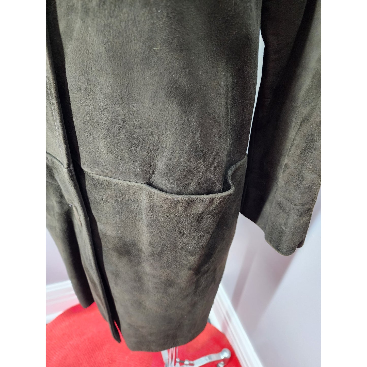 Vintage 60s Chocolate Brown Suede Coat with Fur Collar - S