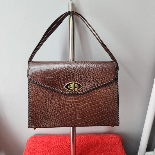 60s Vintage Faux Crocodile Box Purse with Lucite detail