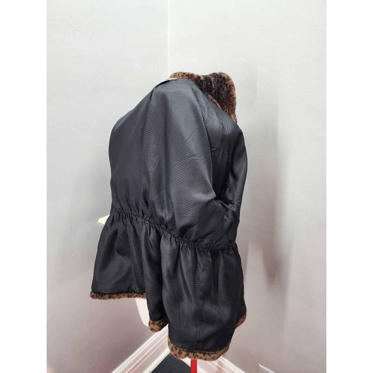80s-Lorovi Brown and Black Cheetah Faux Fur Coat - PL