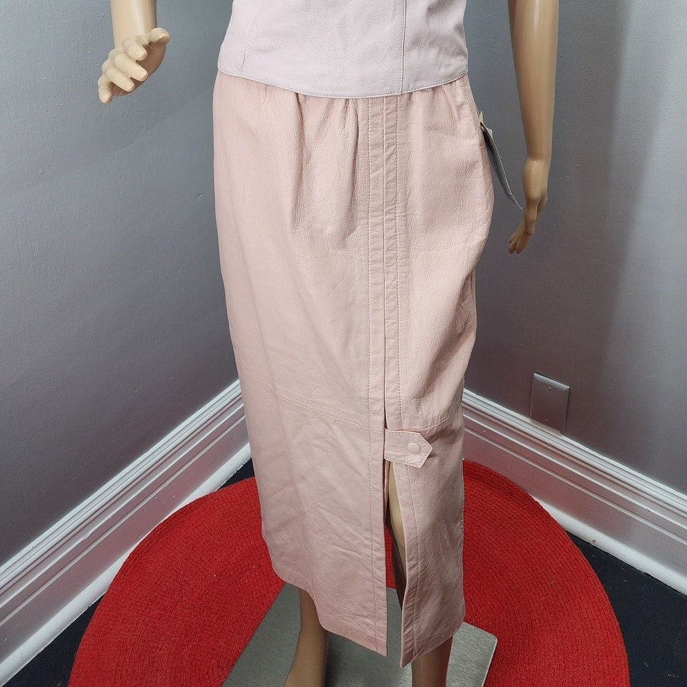 90s Pastel Pink Leather Long Pencil Skirt NOS - M