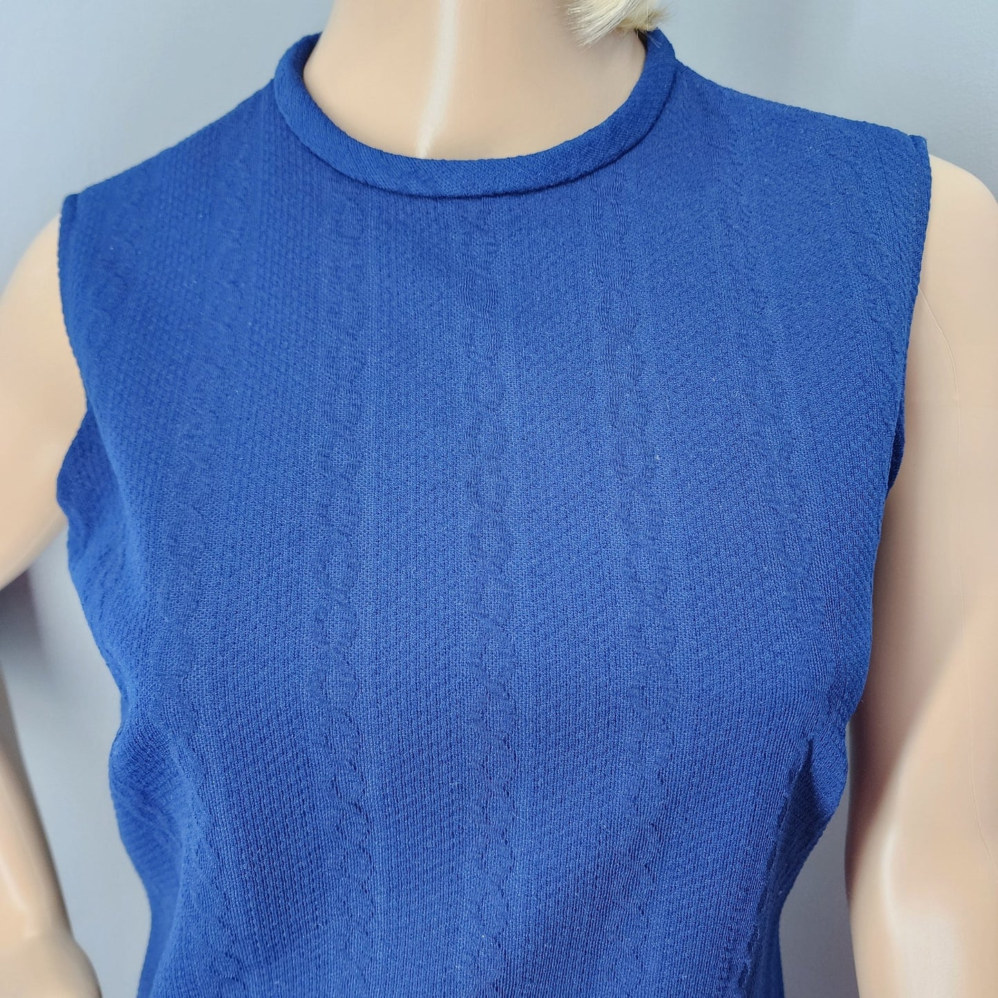 70s Vintage Sears Fashion Blue Textured Shift Dress - M