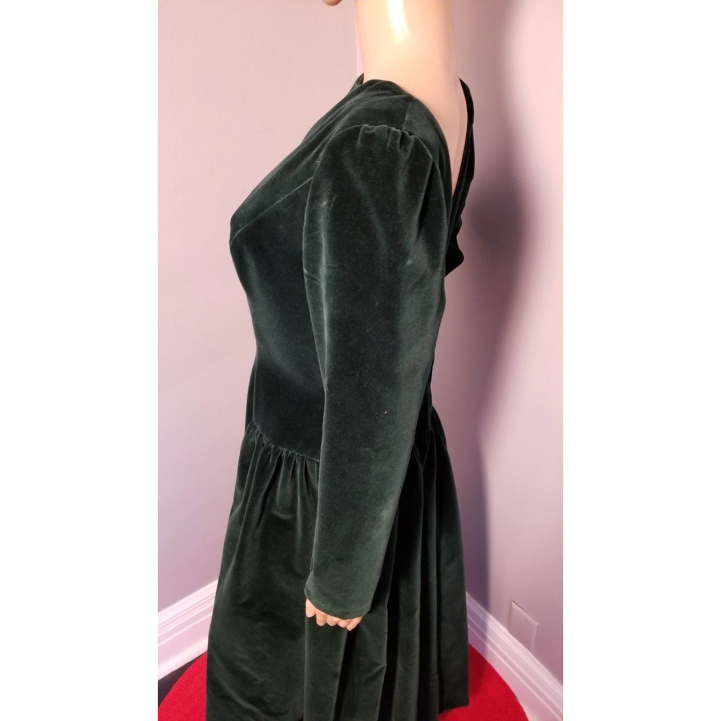 80s Vintage House of Bianchi Deep Hunter Green Velvet Maxi Dress - M/L