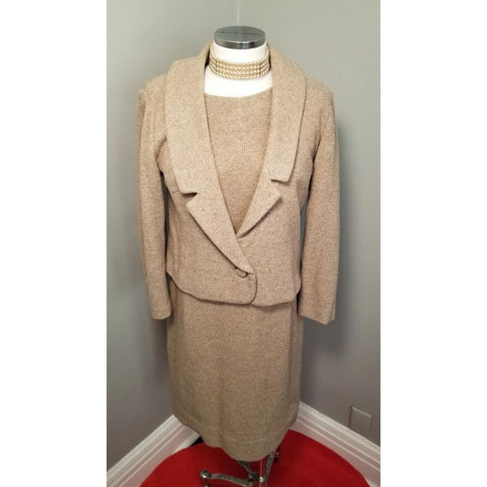 60s Vintage Handmade Wool Jacket and Sheath Dress Set - M