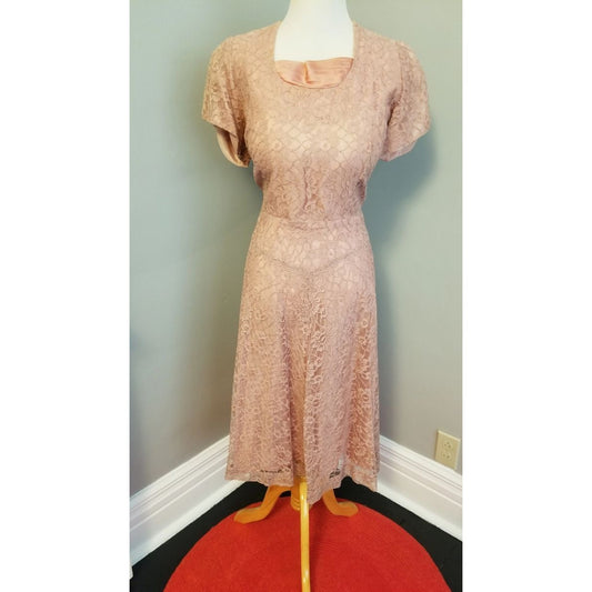 50s Vintage Ruxton Light Rose Lace Dress - L