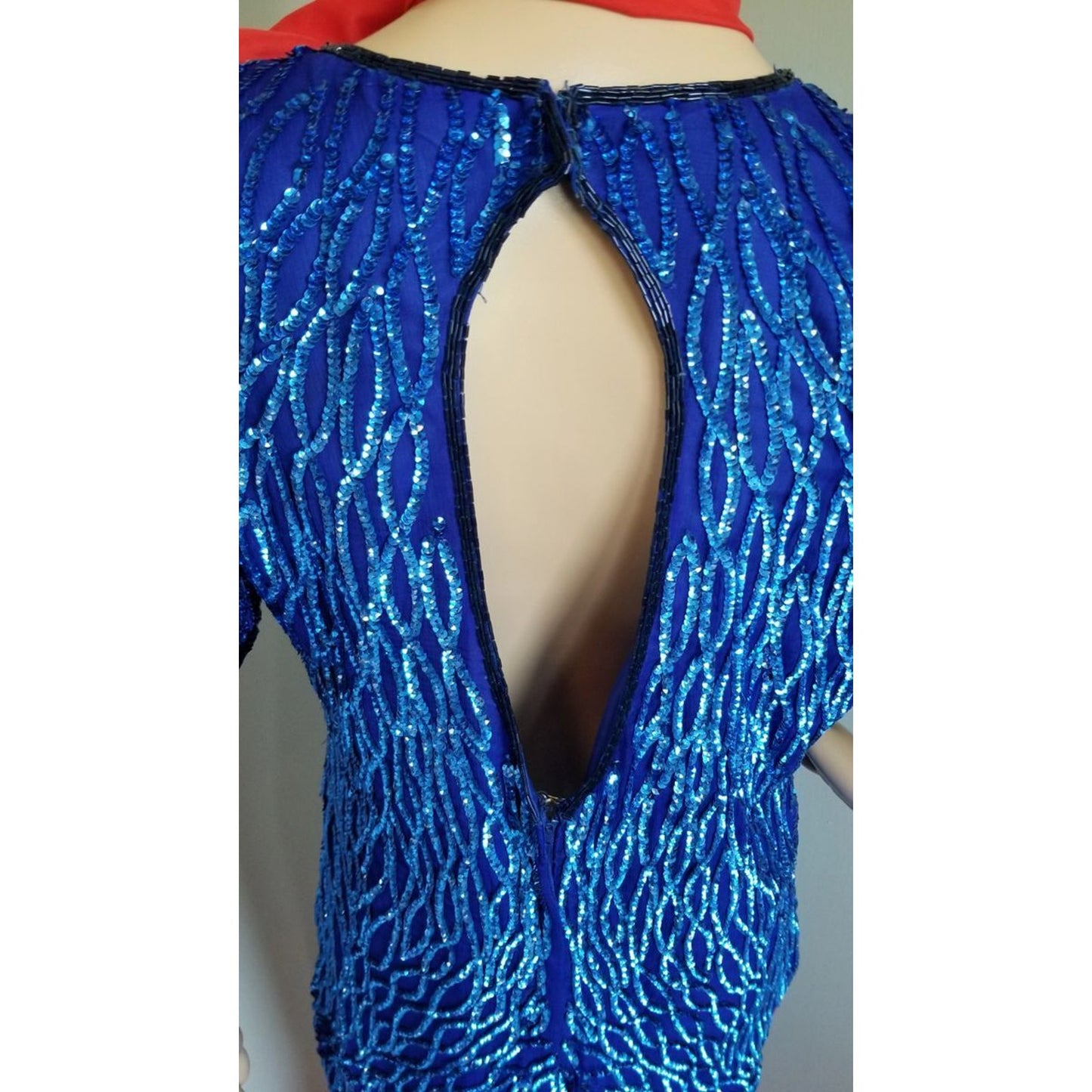 80s Vintage Carina Royal Blue Sequined Dress - M