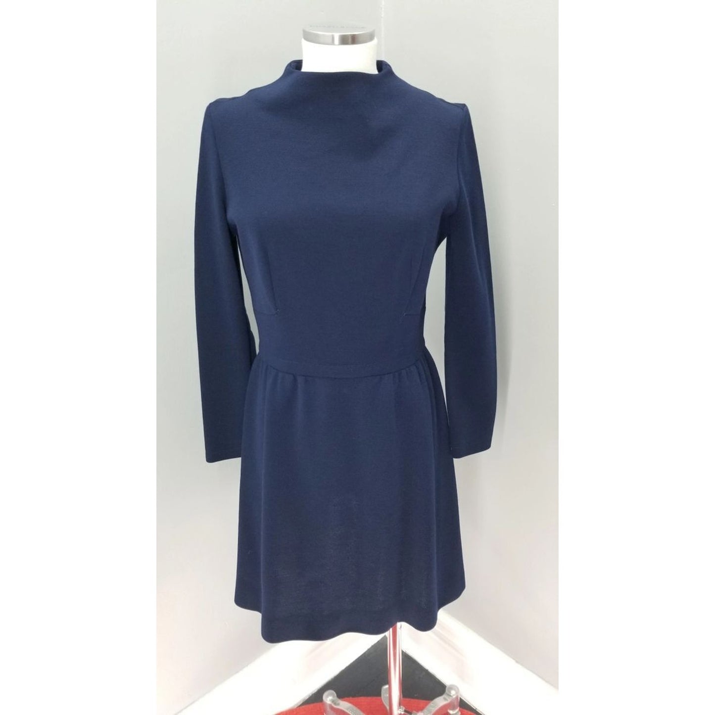 60s Vintage Jonathan Logan Navy Blue Wool Knit Dress - M