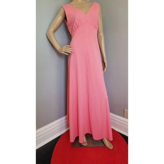 70s Vintage Super Cute Handmade Salmon Empire Waist Maxi Dress - M