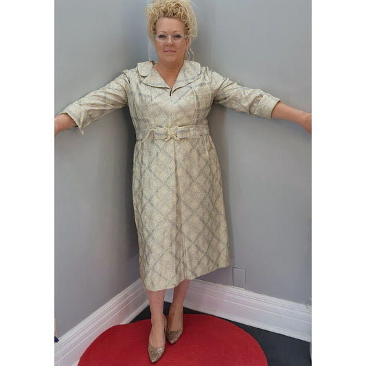 50s Vintage Gold & Silver Lame Cocktail Dress - 24 1/2 2XL