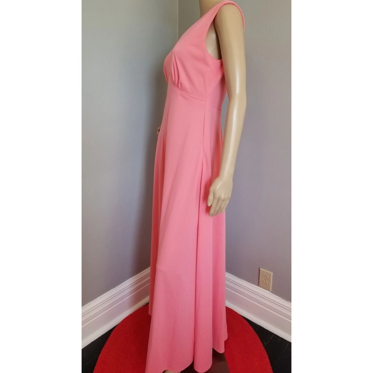 70s Vintage Super Cute Handmade Salmon Empire Waist Maxi Dress - M