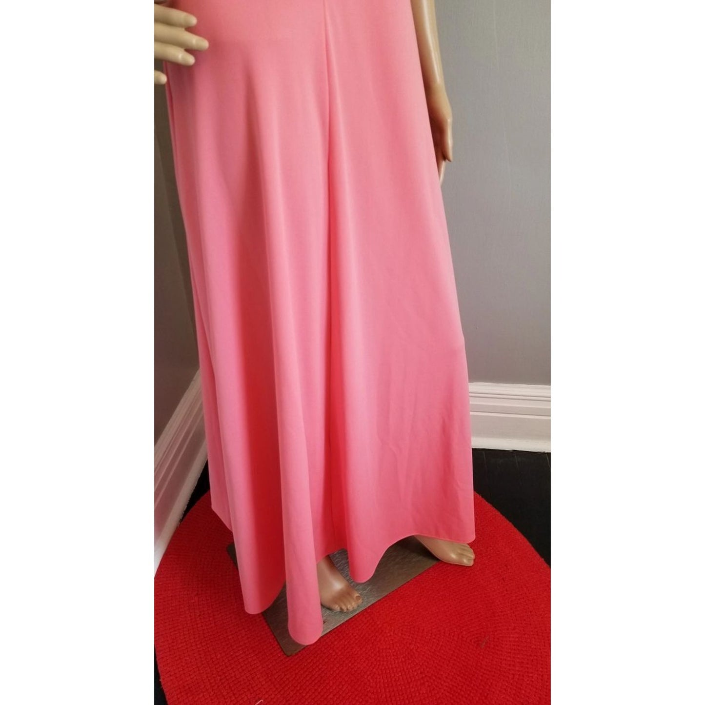 70s Vintage Super Cute Handmade Salmon Empire Waist Maxi Dress - M