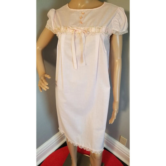 60s Vintage Gaymode Nightie / Night Gown in Blush Pink with Embroidery - S