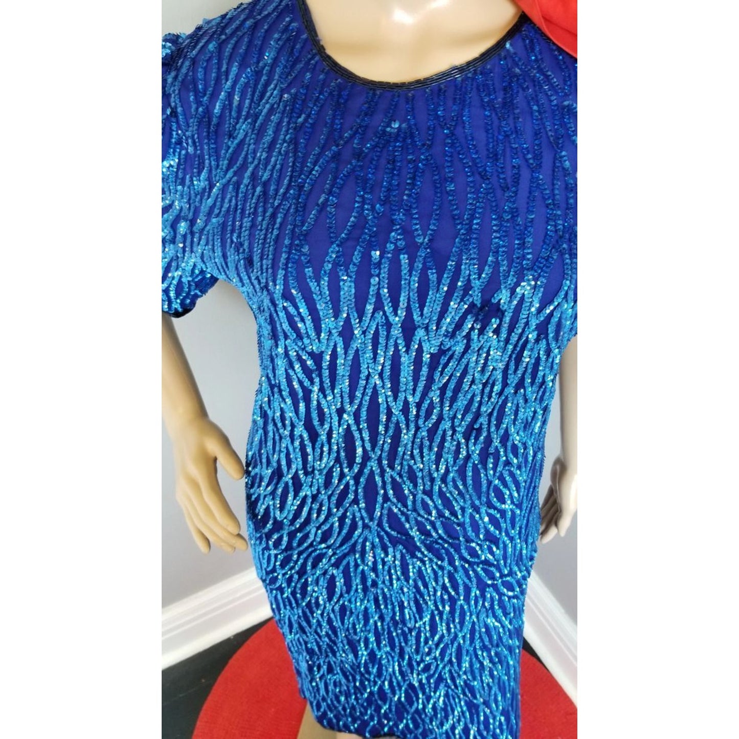80s Vintage Carina Royal Blue Sequined Dress - M